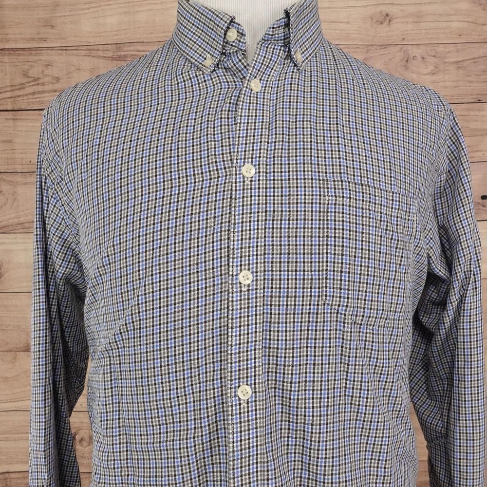 Van Heusen Shirt Mens L Multicolor Check Long Sleeve Button-Up Cotton Blend
